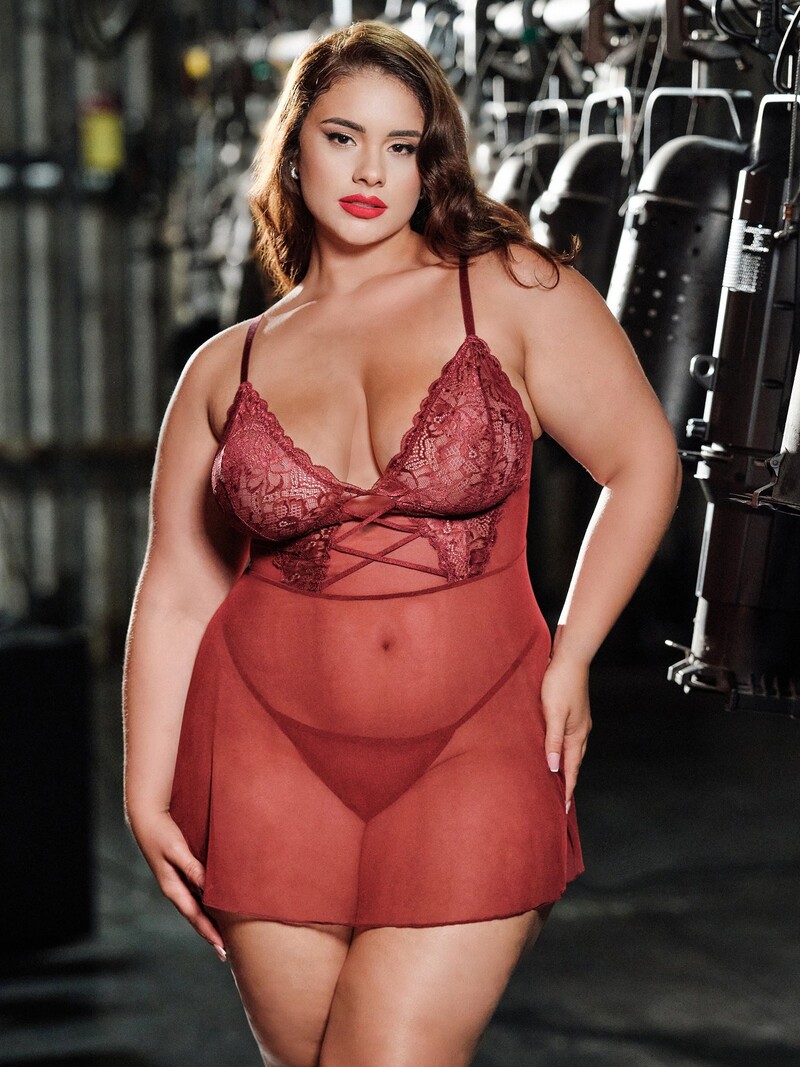 Oh La La Cheri Avery Plus Size Sheer Fashion Babydoll