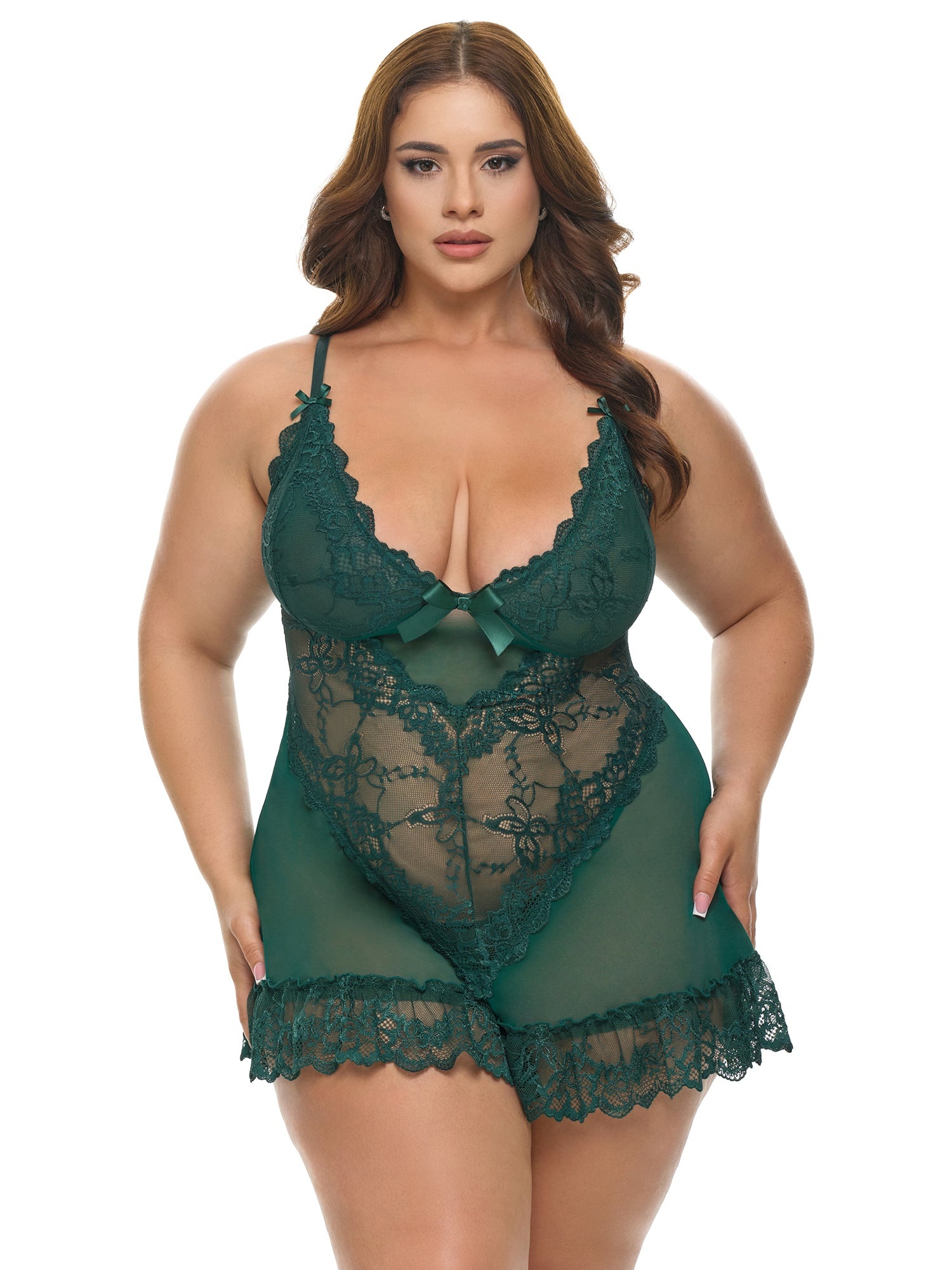 Oh La La Cheri Plus Size Valentine Lace and Bow Fashion Babydoll