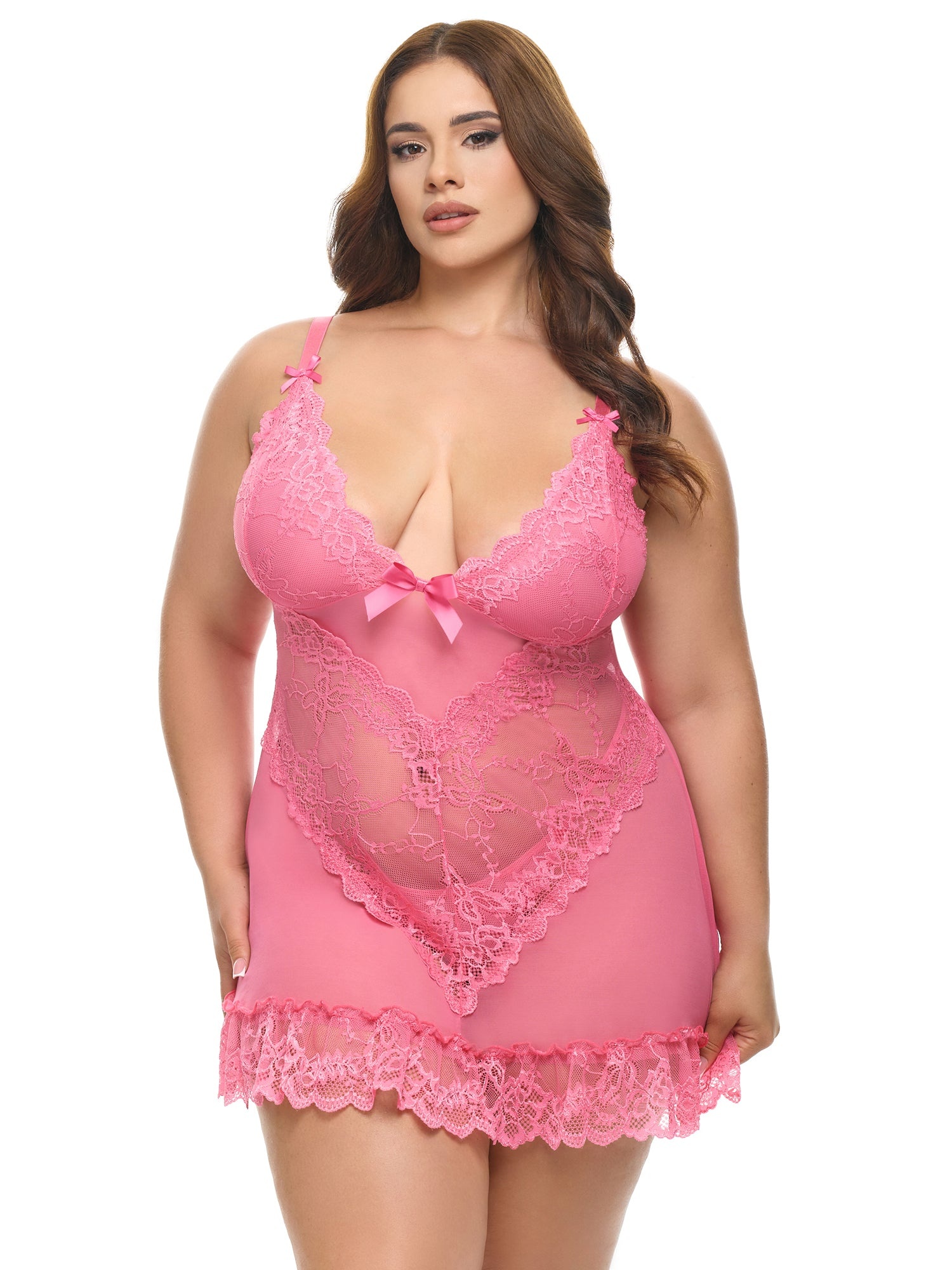 Oh La La Cheri Plus Size Valentine Lace and Bow Fashion Babydoll