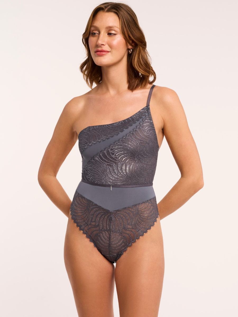 Montelle Intimates Lights Out Asymetrical Brazilian Leg Bodysuit