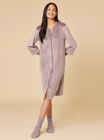 Softies Serenity Shear Mink 3/4 Sleeve Zip Front Robe