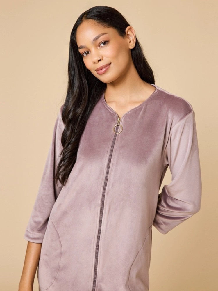 Softies Serenity Shear Mink 3/4 Sleeve Zip Front Robe