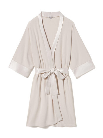 PJ Harlow Shala Rib Knit Kimono Robe with Satin Belt and Trim