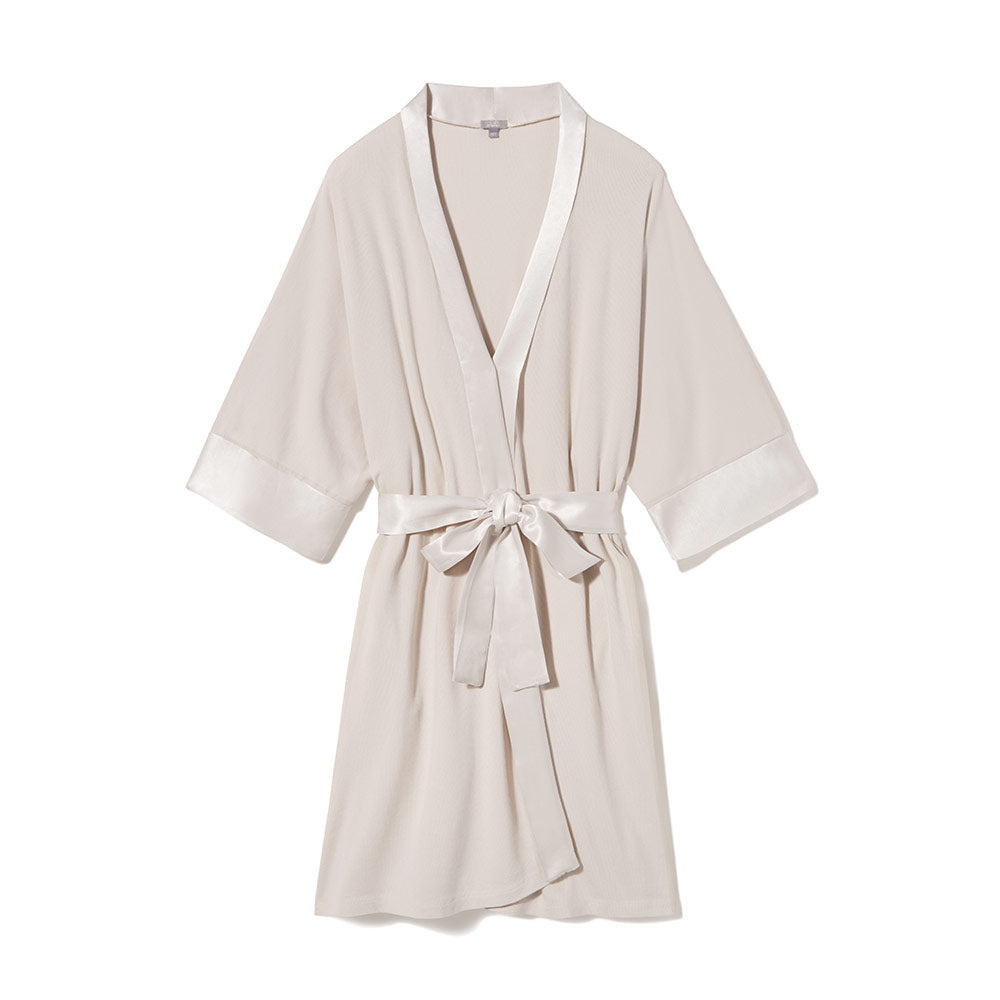 PJ Harlow Shala Rib Knit Kimono Robe with Satin Belt and Trim