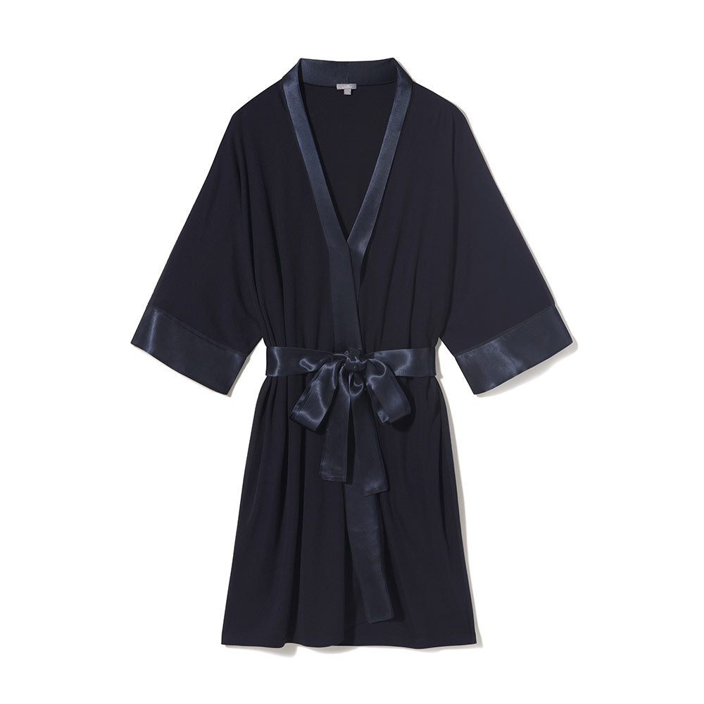 PJ Harlow Shala Rib Knit Kimono Robe with Satin Belt and Trim