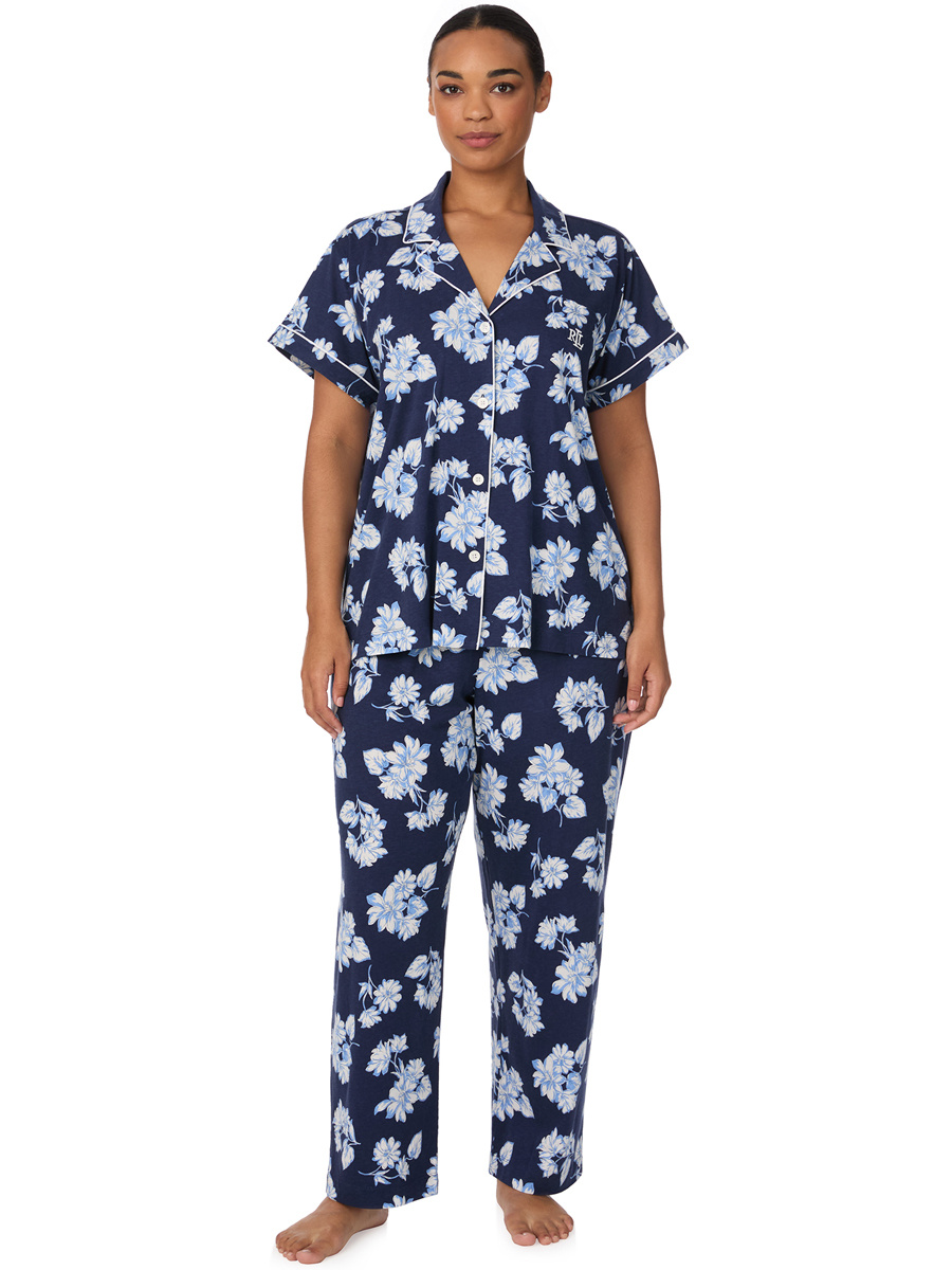 Ralph Lauren Plus Size Classic Knit Short Sleeve Ankle Pant PJ Set