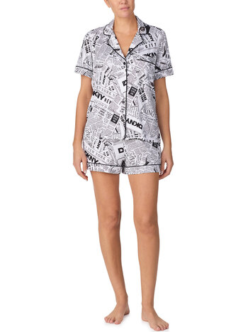 Dkny New York Newspaper Print Short Sleeve Short PJ Set