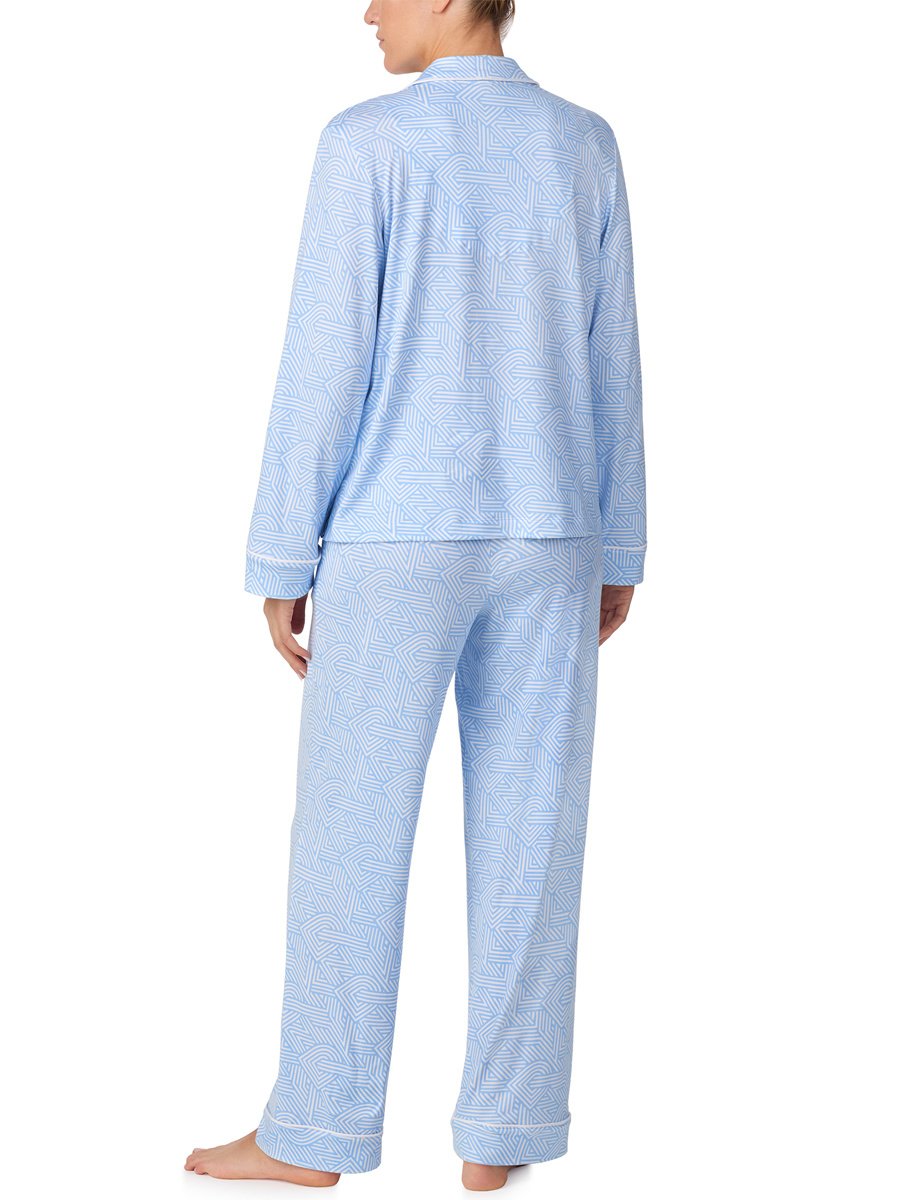 Dkny Long Sleeve Notch Collar Knit Jersey Geo Print PJ Set
