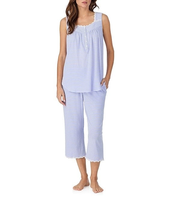 Eileen West Coton Rich Yarndye Square Neck Capri Pajama Set