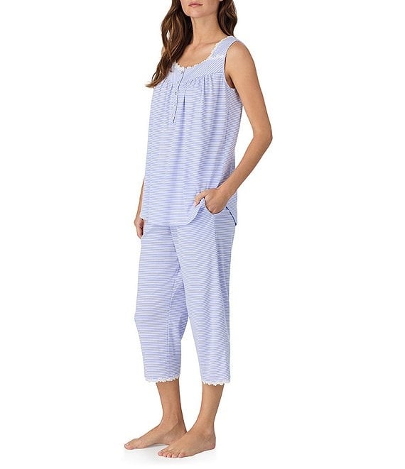 Eileen West Coton Rich Yarndye Square Neck Capri Pajama Set