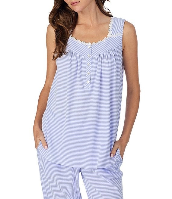 Eileen West Coton Rich Yarndye Square Neck Capri Pajama Set