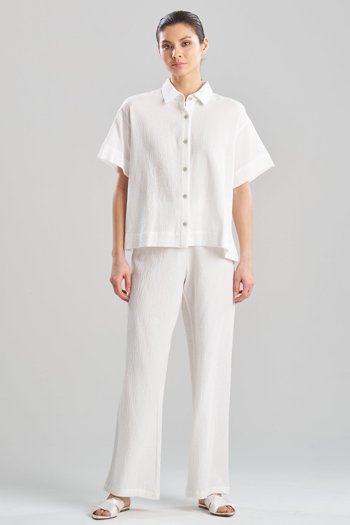 Natori Sleepwear Onsen Cotton Button Down Fashion Shirt