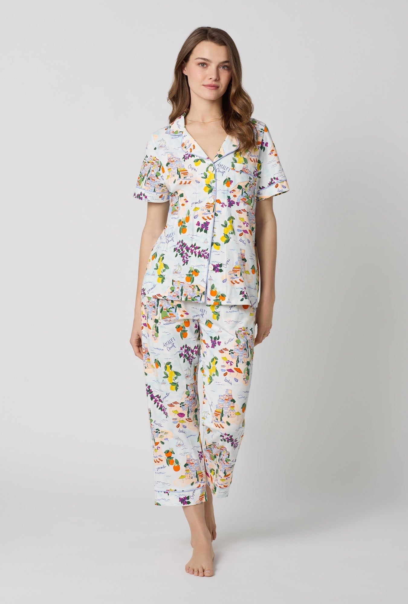 Bed Head Amalfi Escape Classic Stretch Jersey Short Sleeve Cropped Fashion PJ Set