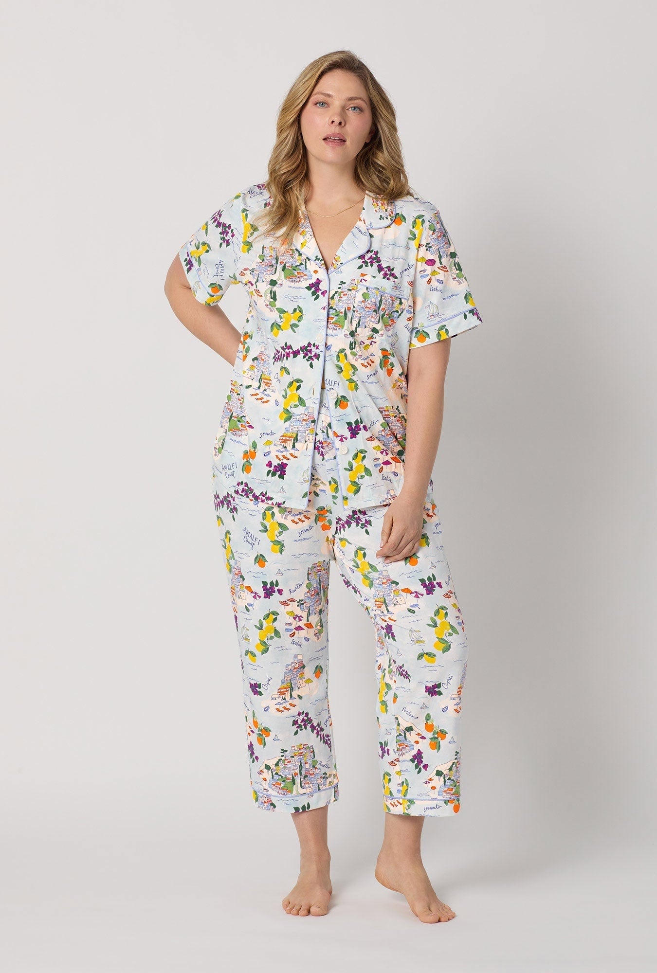 Bed Head Amalfi Escape Classic Stretch Jersey Short Sleeve Cropped Fashion PJ Set