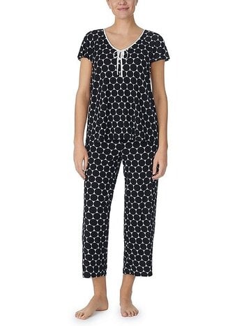 Kate Spade Pin Dot Short Sleeve Cropped Jersey Knit Pajama Set