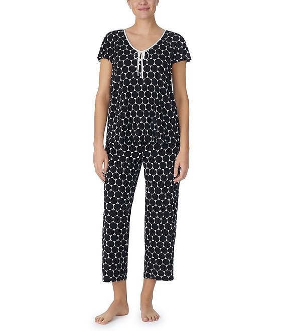 Kate Spade Pin Dot Short Sleeve Cropped Jersey Knit Pajama Set