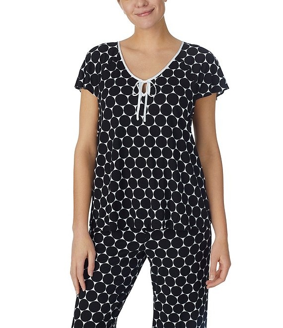Kate Spade Pin Dot Short Sleeve Cropped Jersey Knit Pajama Set