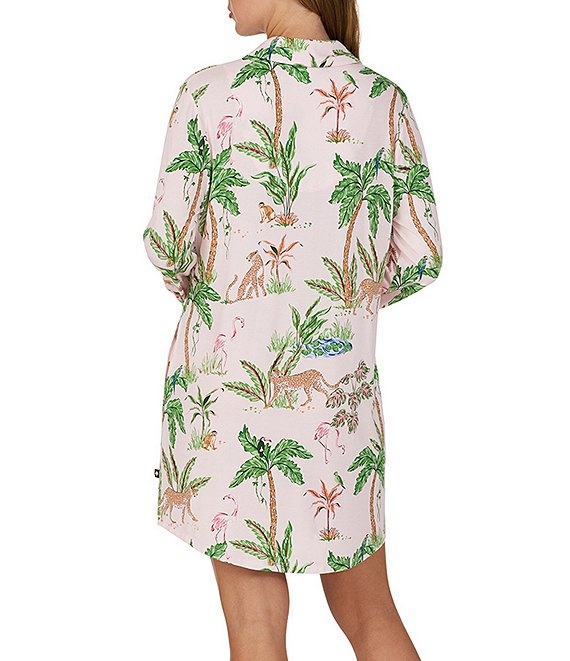 Kate Spade Tropical Jungle Print Long Sleeve Notch Collar Jersey Knit Sleepshirt