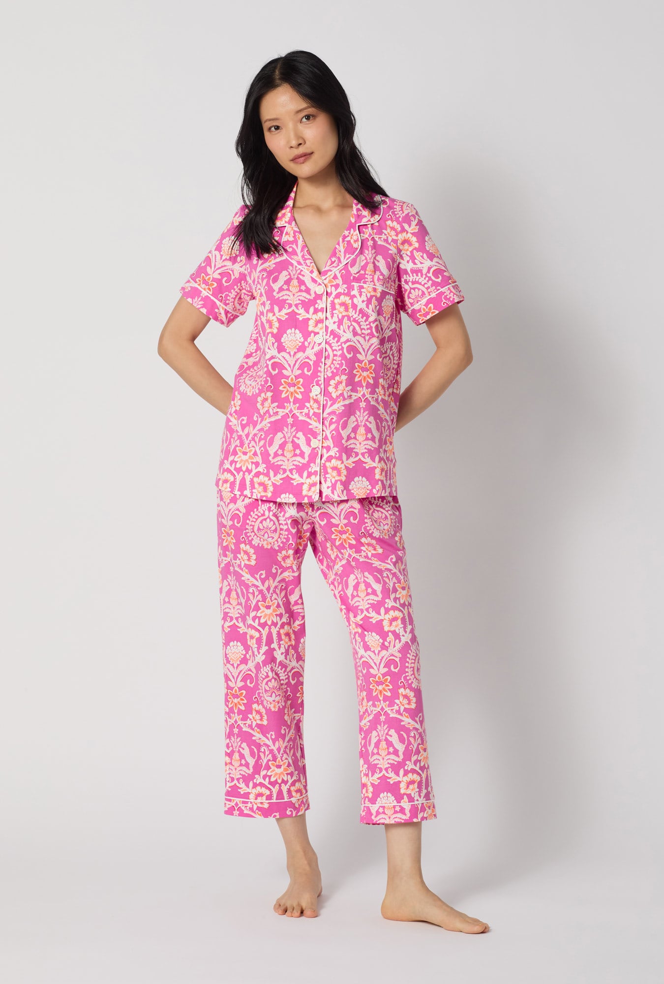 Bed Head Luxe Leopard Short Sleeve Classic Stretch Jersey Cropped PJ Set