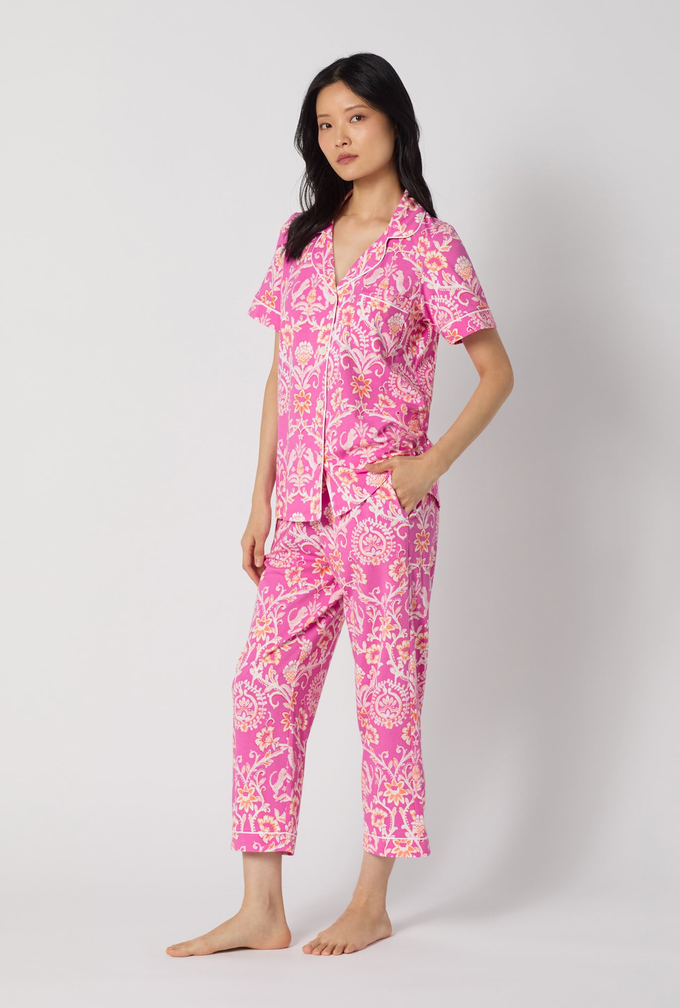 Bed Head Luxe Leopard Short Sleeve Classic Stretch Jersey Cropped PJ Set