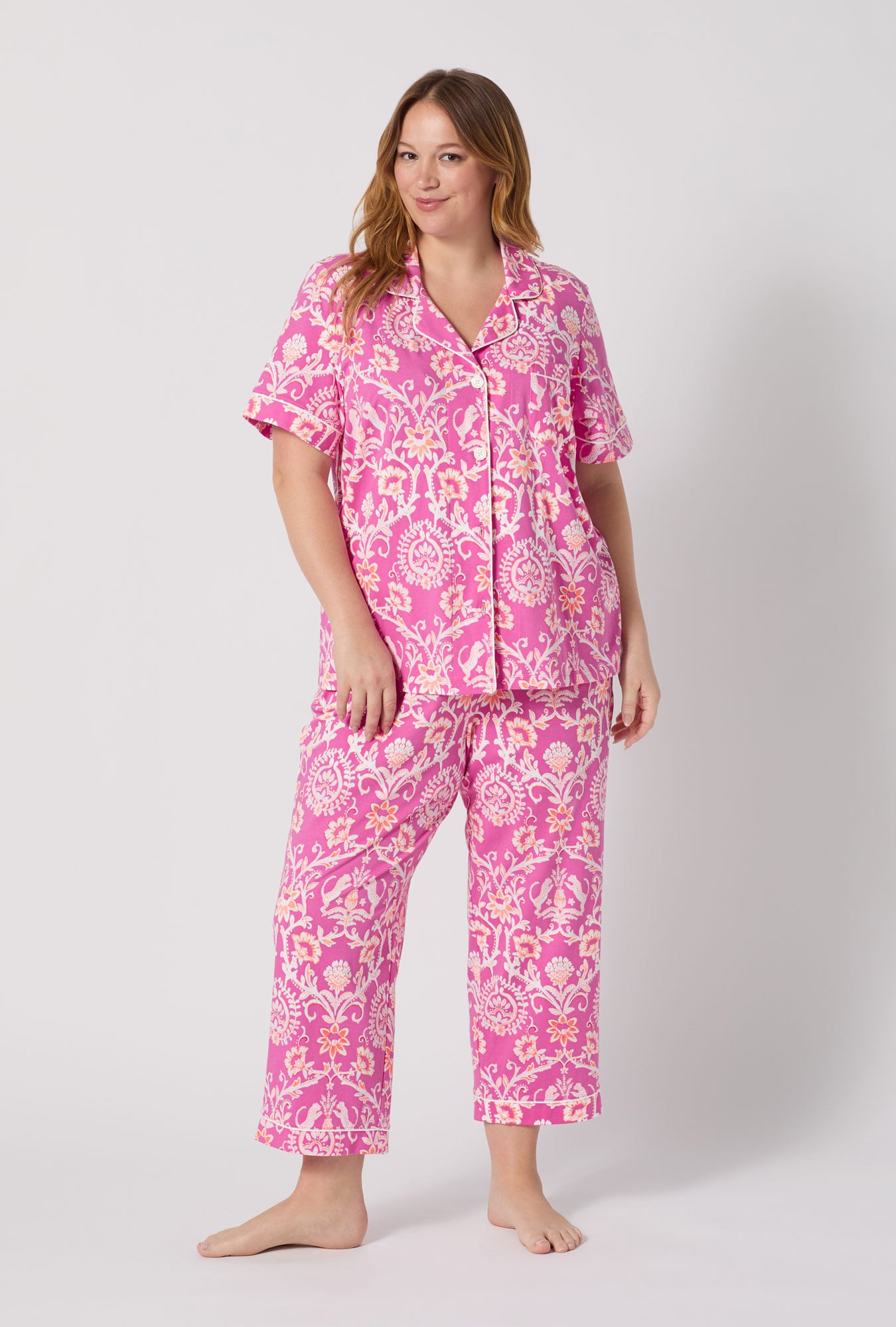 Bed Head Luxe Leopard Short Sleeve Classic Stretch Jersey Cropped PJ Set