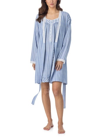 Eileen West Harbour Stripe Ecovero™ Rayon Short Wrap Robe