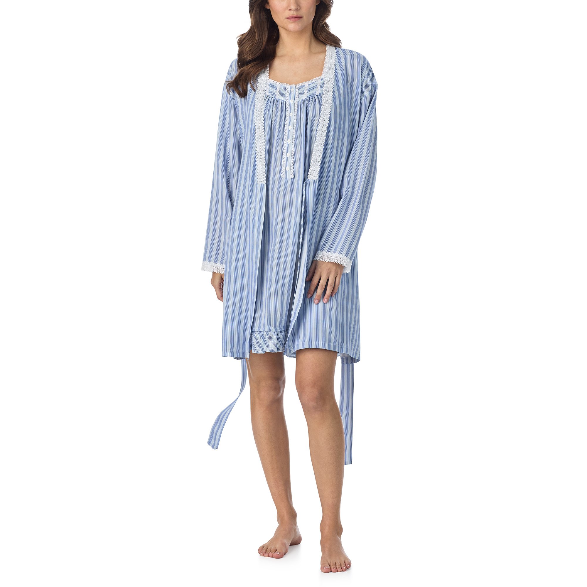 Eileen West Harbour Stripe Ecovero™ Rayon Short Wrap Robe