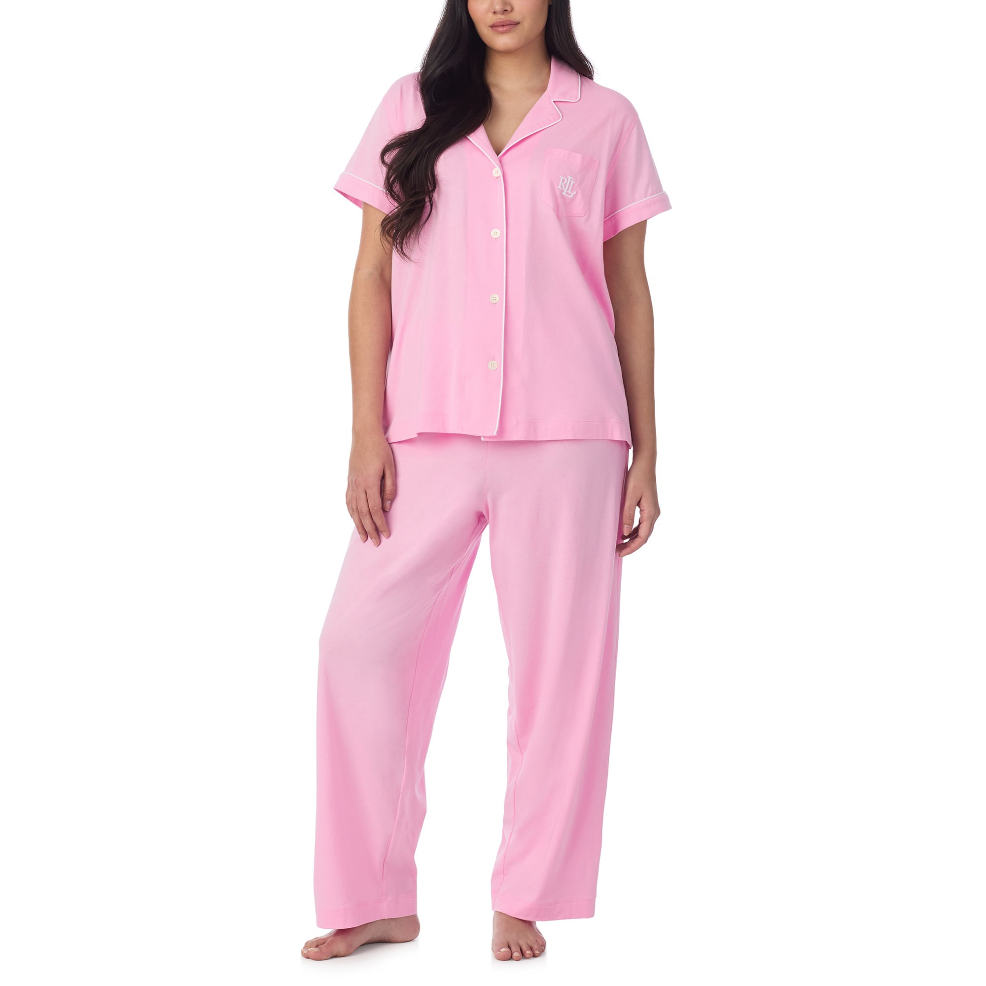 Ralph Lauren Plus Size Classic Knit Short Sleeve Ankle Pant PJ Set