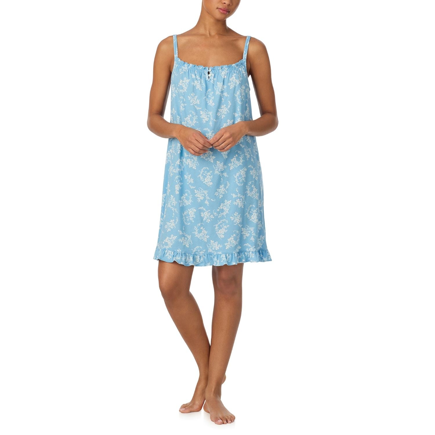 Ralph Lauren Classic Knit Double Strap Smocked Gown