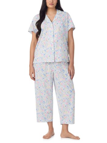 Ralph Lauren Plus Size Classic Knit Notch Collar Cropped PJ Set