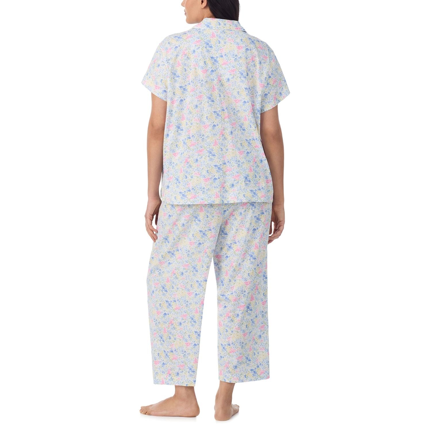 Ralph Lauren Plus Size Classic Knit Notch Collar Cropped PJ Set