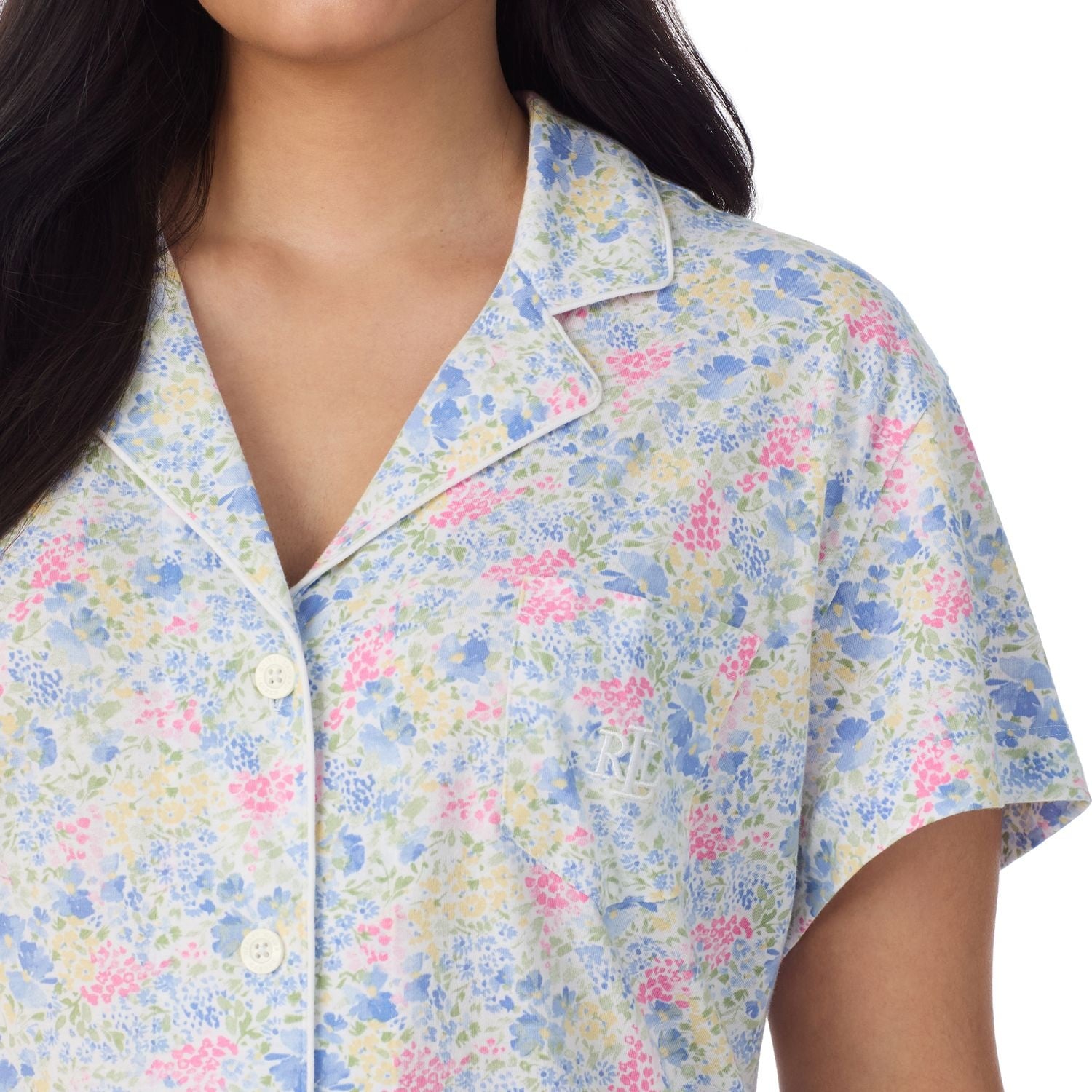 Ralph Lauren Plus Size Classic Knit Notch Collar Cropped PJ Set