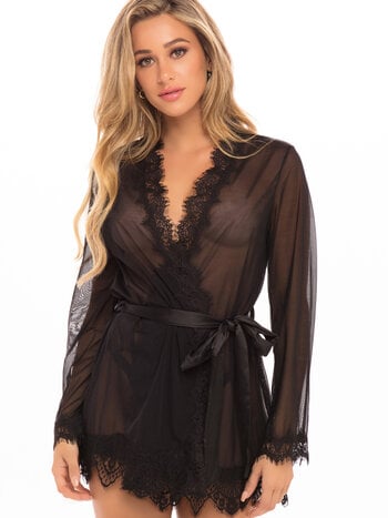 Oh La La Cheri Provence Sheer Mesh & Lace Robe
