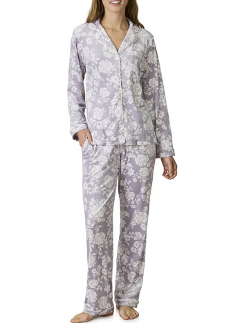LIving Luxe Stretch Velour Notch Collar Pajama Set