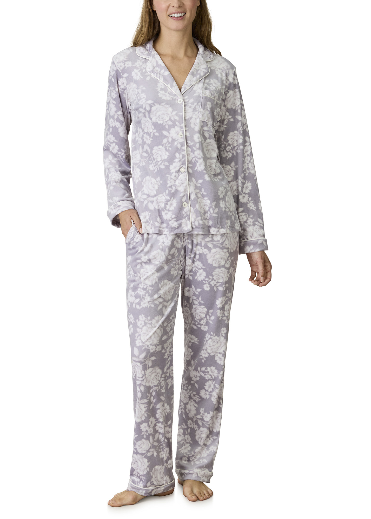 LIving Luxe Stretch Velour Notch Collar Pajama Set