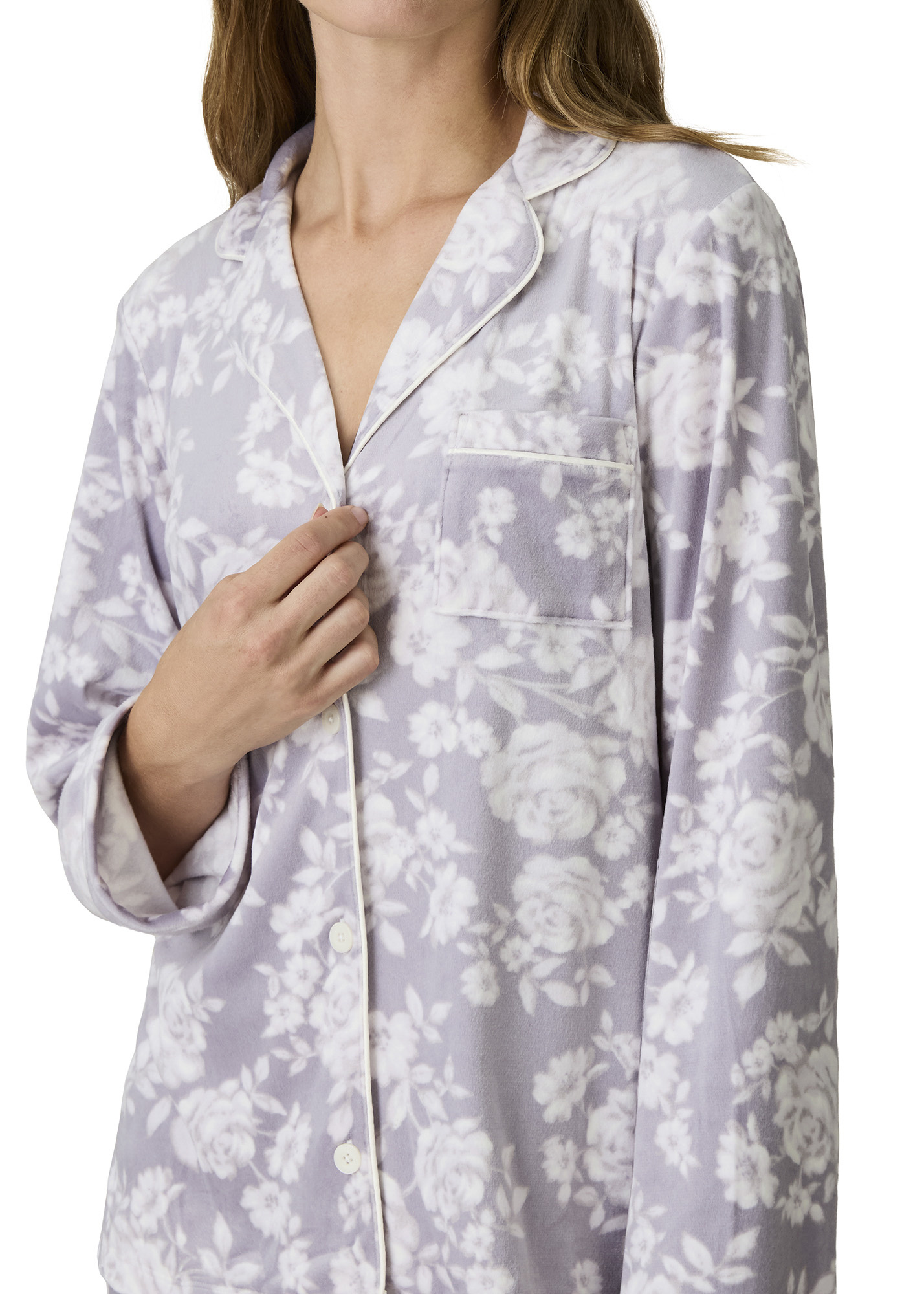LIving Luxe Stretch Velour Notch Collar Pajama Set