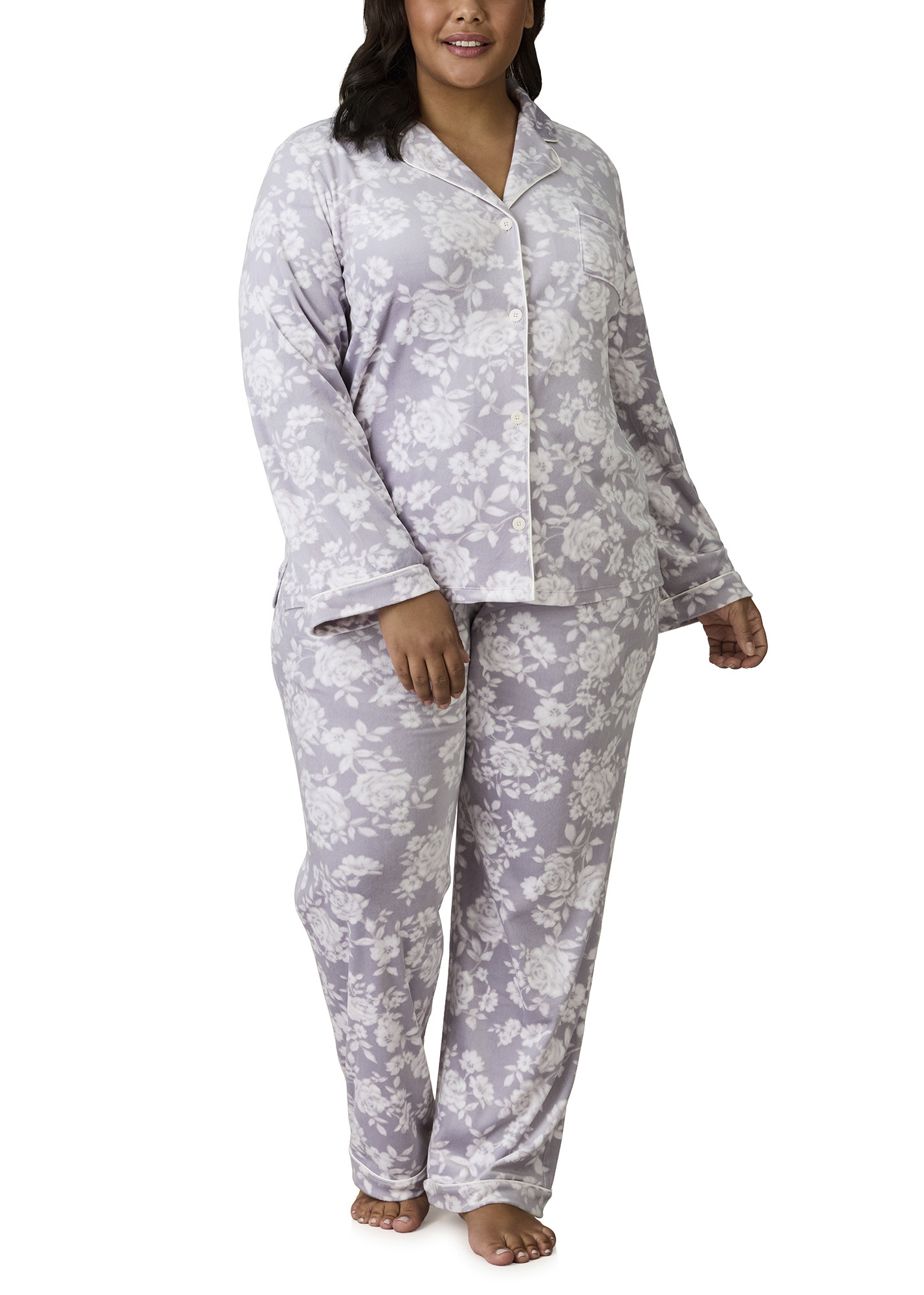 LIving Luxe Stretch Velour Notch Collar Pajama Set