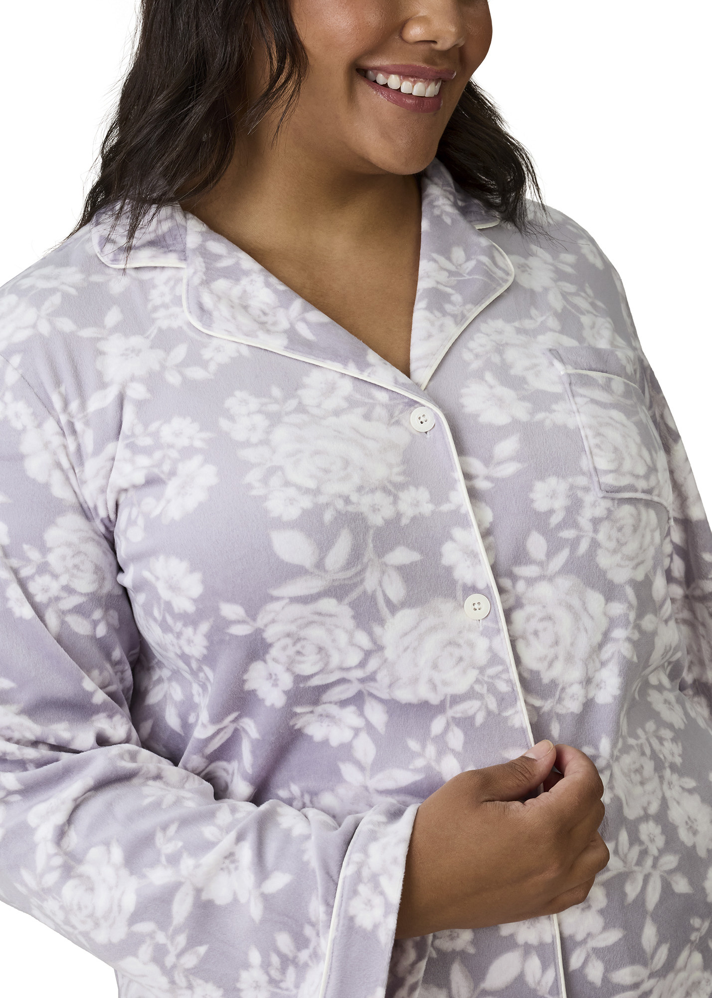 LIving Luxe Stretch Velour Notch Collar Pajama Set