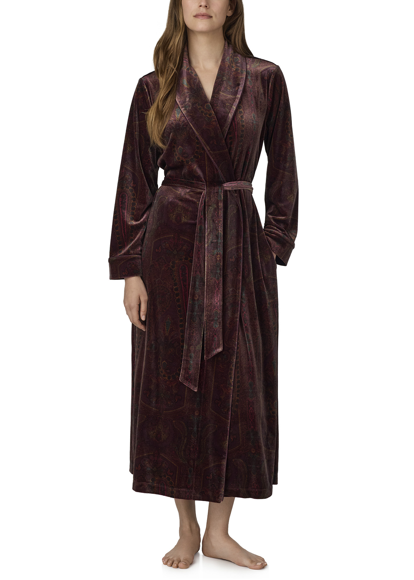 Ralph Lauren Printed Velvet Shawl Collar Long Robe