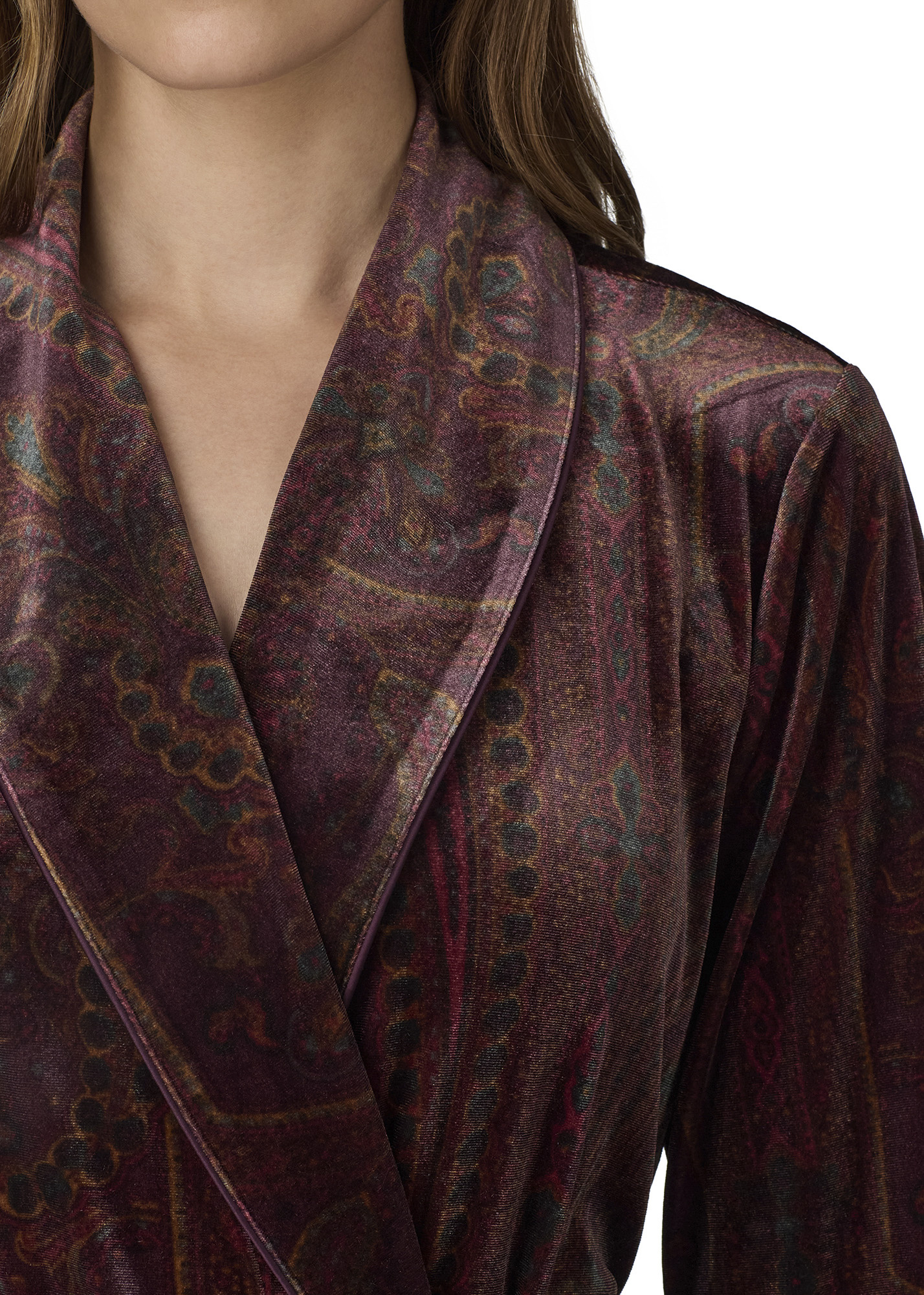 Ralph Lauren Printed Velvet Shawl Collar Long Robe