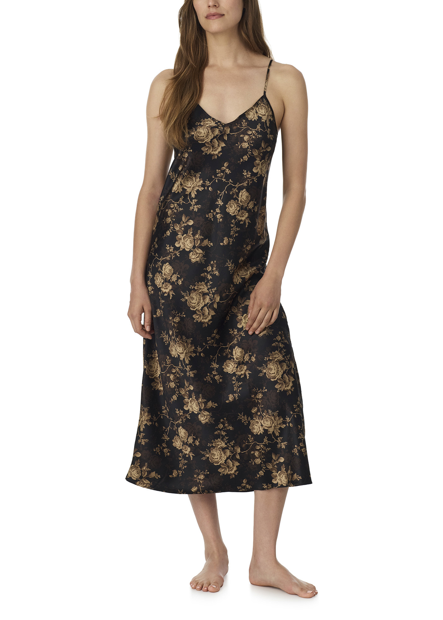 Ralph Lauren Floral Satin Sleeveless V-neck Ballet Gown