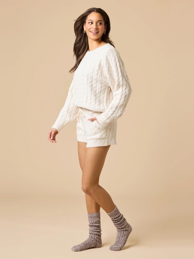 Softies Cable Knit Marshmallow Crew Neck with Short Set