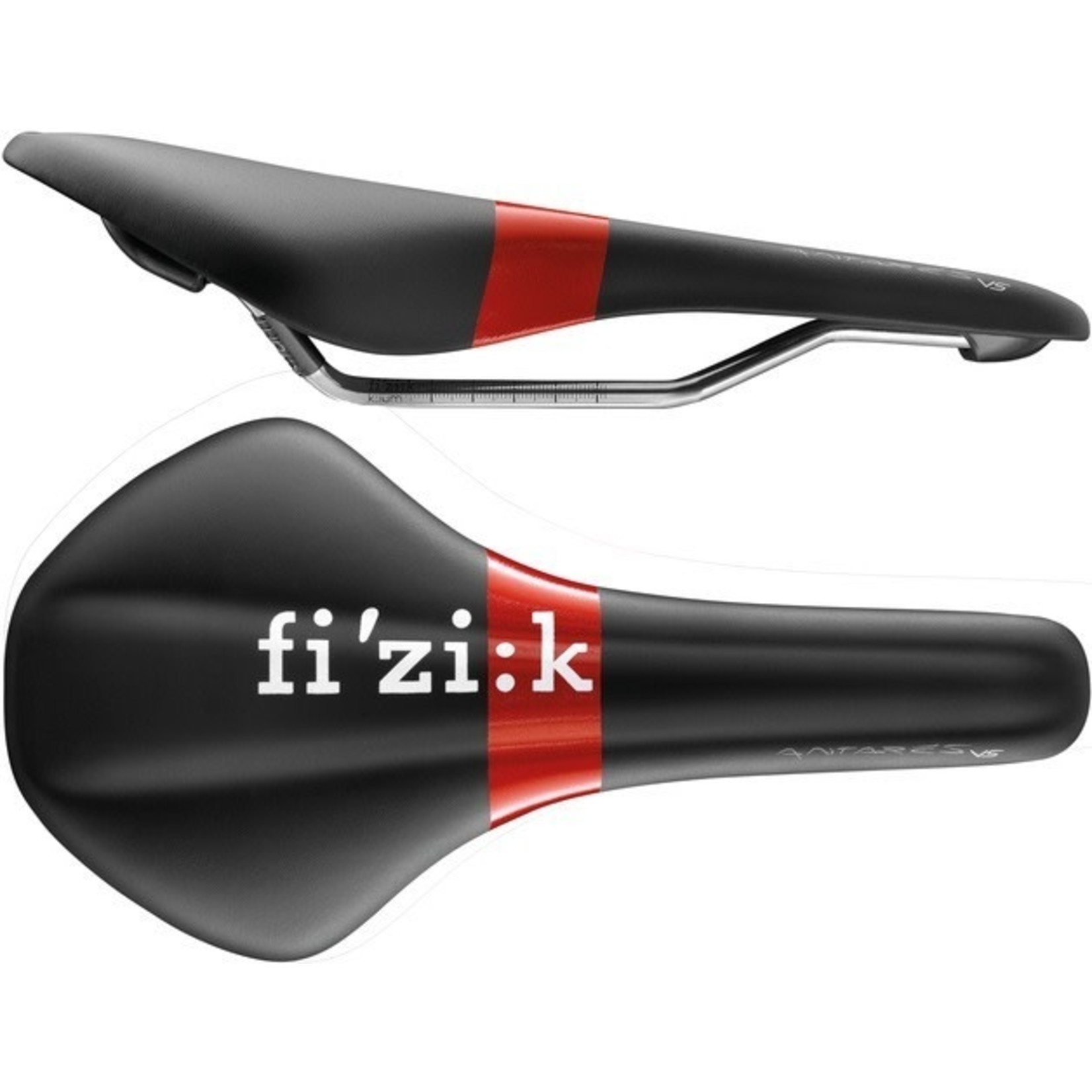 Fizik Saddle - Road - Antares VS - k:ium Rails - Black with Red Logo and Glossy Red Stripe