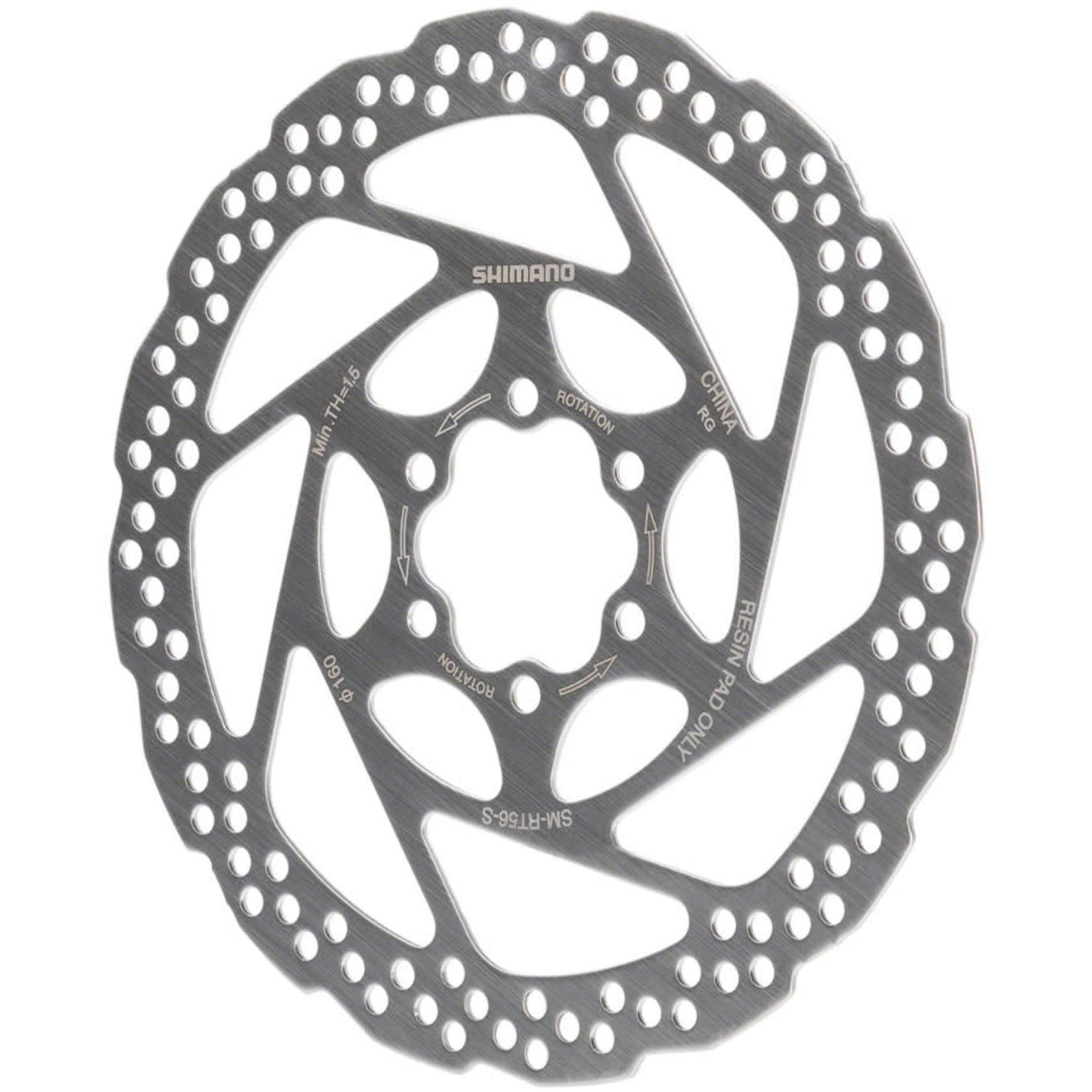 Shimano Deore SM-RT56-S Disc Brake Rotor - 160mm 6-Bolt For Resin Pads Only Silver