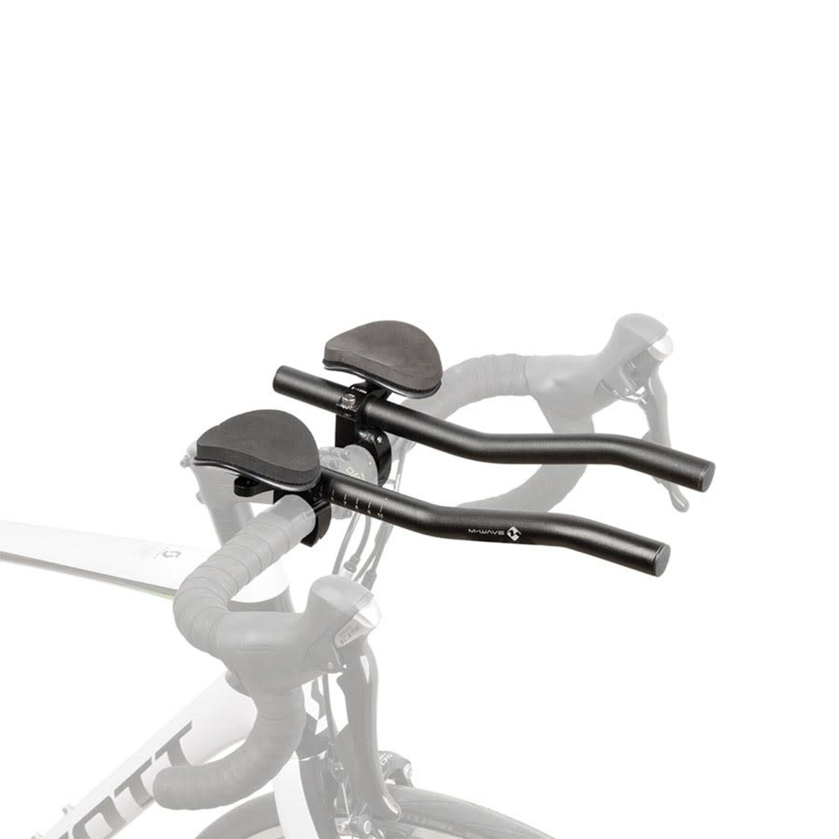 M-Wave Aero F, Clip=on Handlebar, Aluminum, Black, 31.8mm clamp with 25.4mm adapters