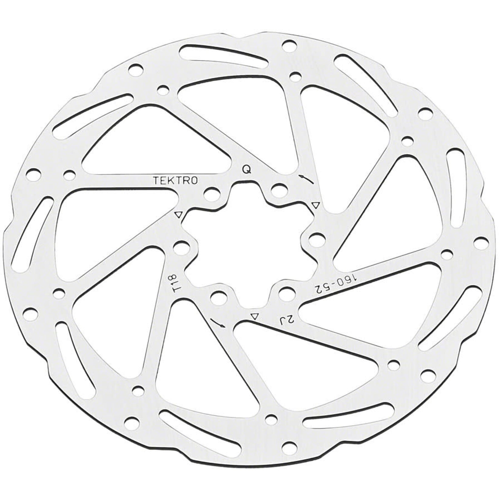 Tektro TR160-52 Disc Rotor - 160mm, 6-Bolt, 1.8mm Thickness, For 2-Piston Calipers