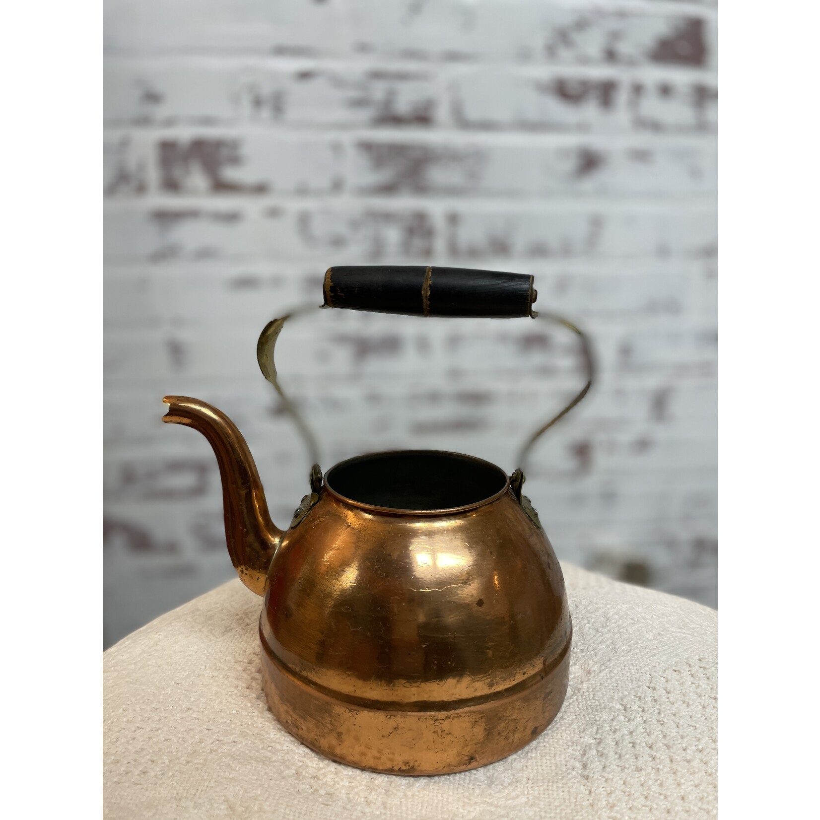 Antique Copper Tea Kettle Pot With Stamped Lid, Cottage Core, 