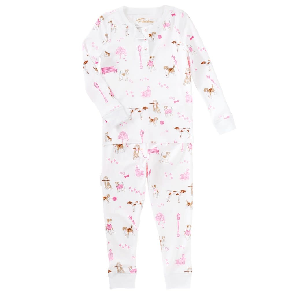 Petidoux L S Pajama Set Pink Pawprints in the Park Tinker