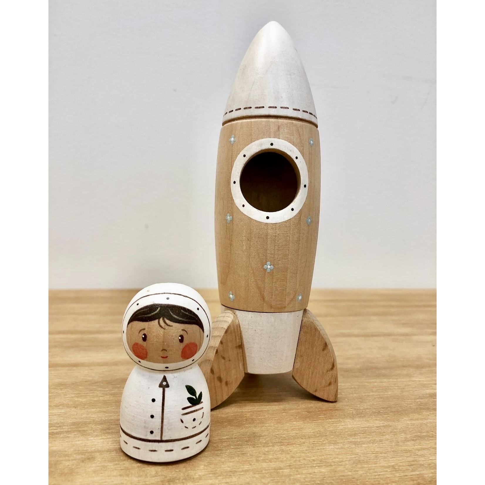Wooden Space Rocket & Astronaut Set