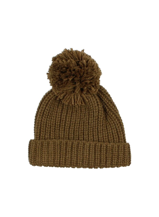 Pom Pom Soft Knit Hat - Kaki